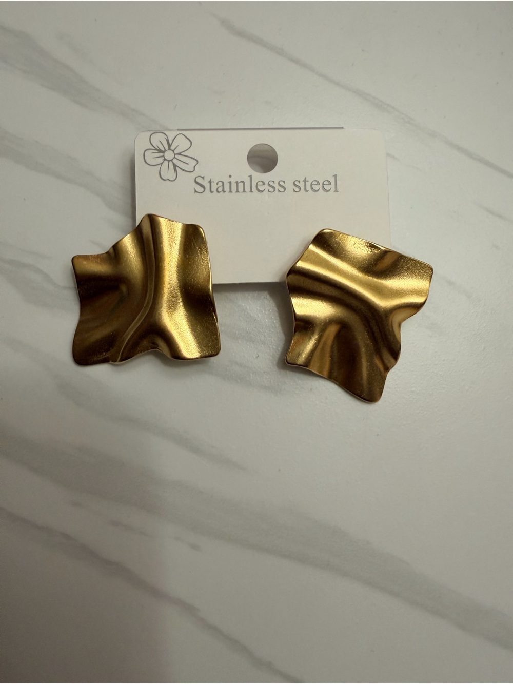 Stainless Steel Gold Wavy Statement Earrings